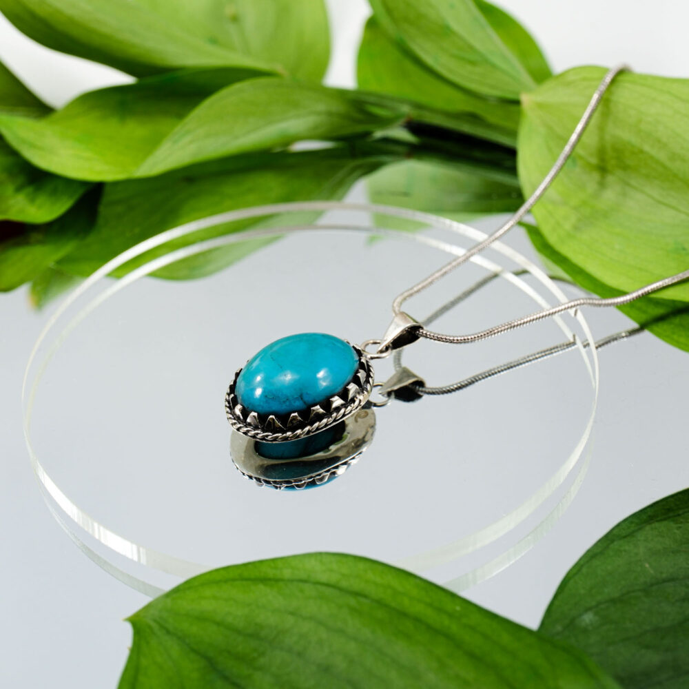 Turquoise Firuze Natural Stone Silver Necklace 25