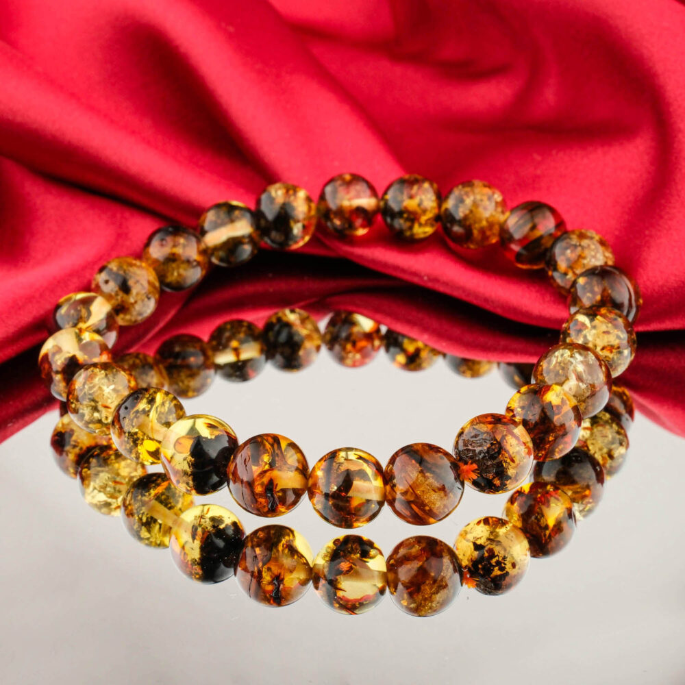 Certified amber bracelet with 7–8 mm honey beads on elastic