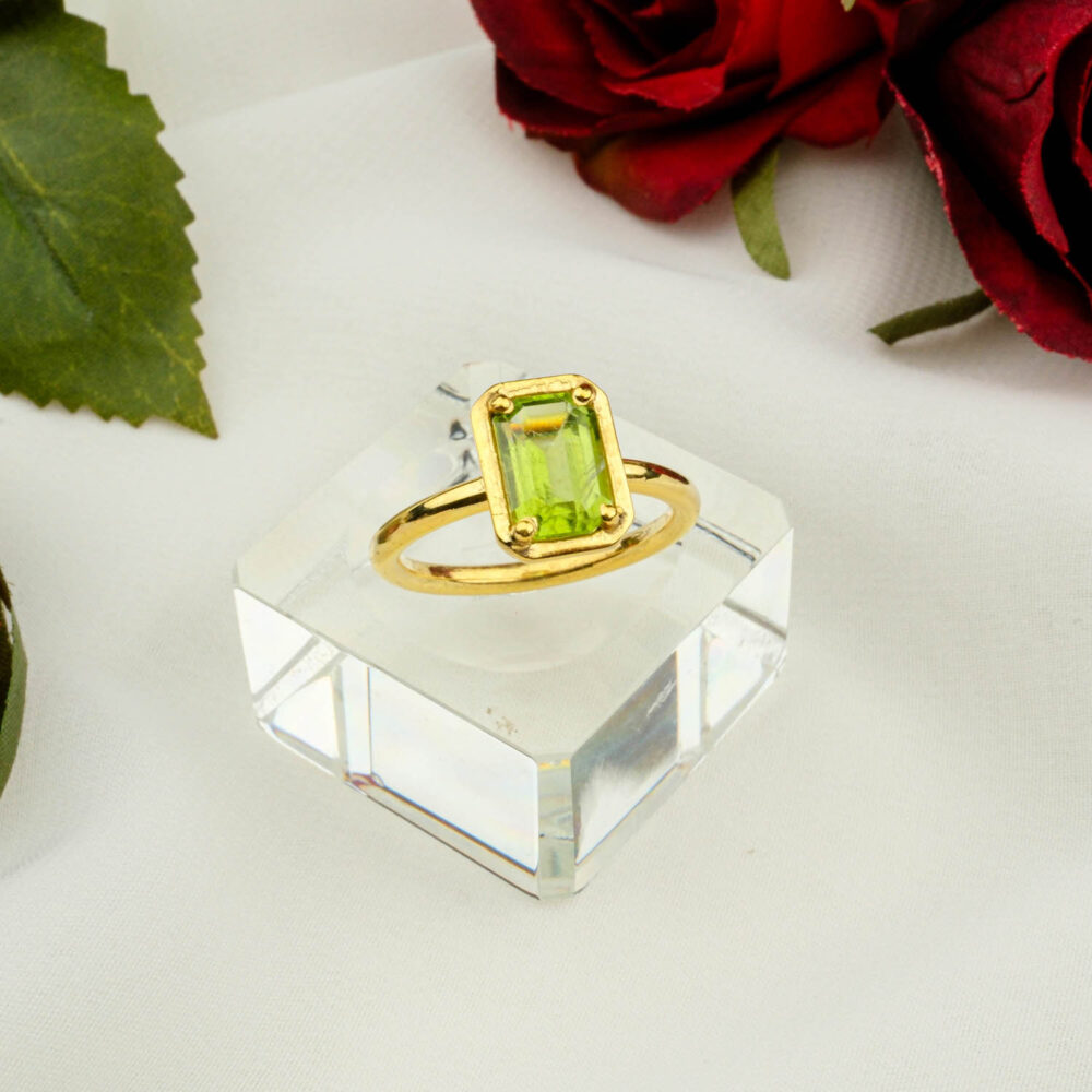 Emerald-cut peridot ring in gold-plated sterling silver