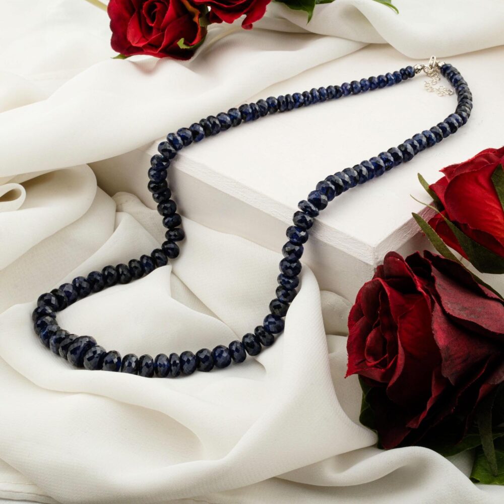 6A+ quality natural sapphire necklace with graduated blue rondelle beads (5-11.40mm)