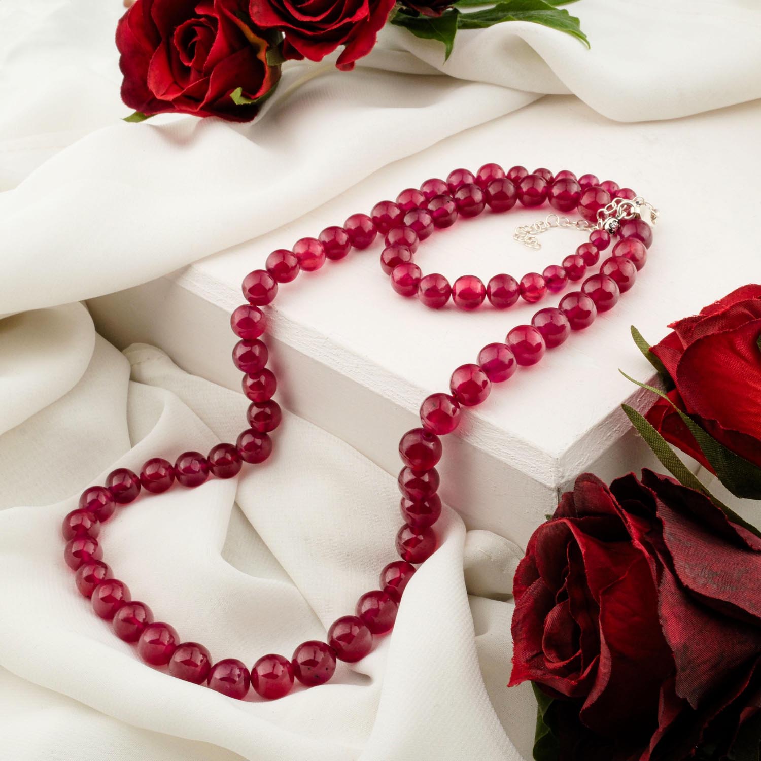 7a-plus-vip-ruby-necklace-graduated-beads 7A+ VIP quality natural ruby necklace with graduated beads (4.5-9.5mm) on white