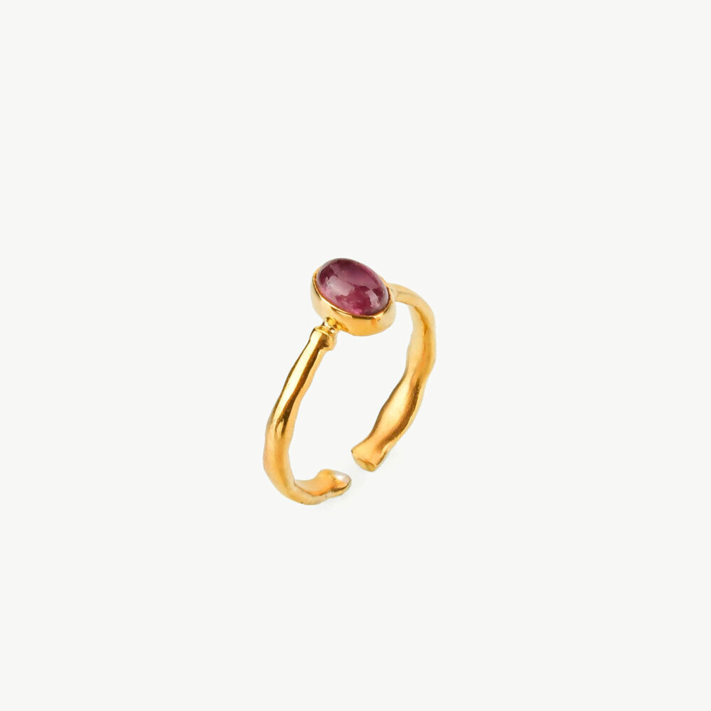 Anillo de turmalina rosa talla esmeralda en plata de ley 925 bañada en oro