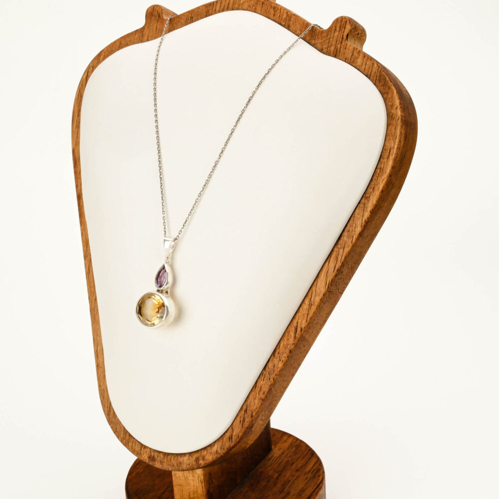 Collar con colgante de amatista en forma de lágrima y citrino en pera en plata de ley 925