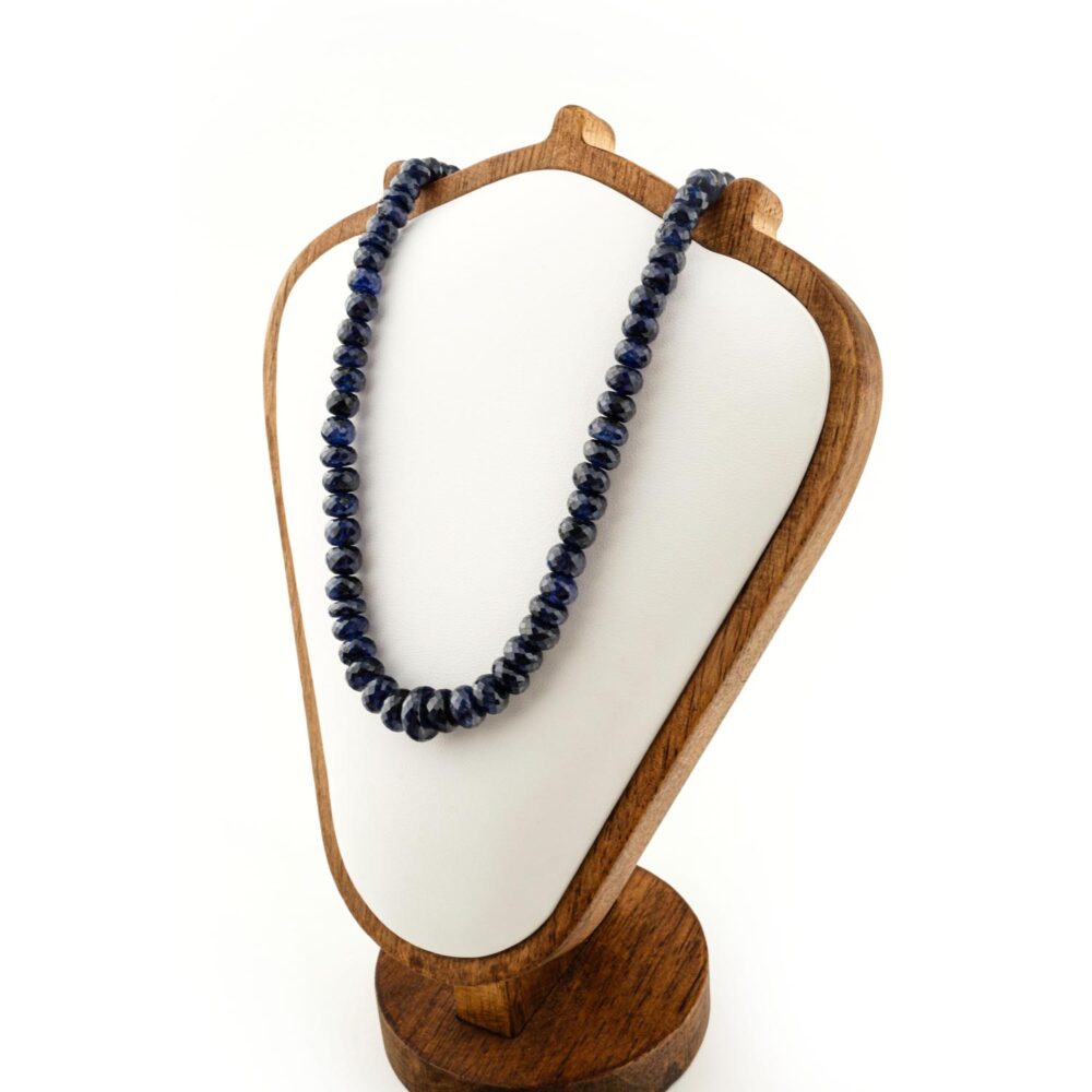 Collar de zafiro natural 6A+ con cuentas rondel graduadas de 5 a 11.40mm