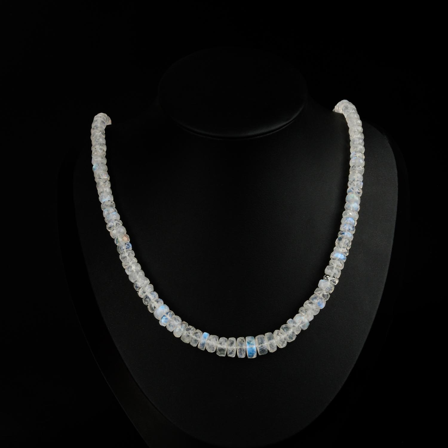 collier-pierre-de-lune-arc-en-ciel-rondelle-5a Collier 5A+ en pierre de lune arc-en-ciel avec perles rondelles facettées et fermoir en argent 925