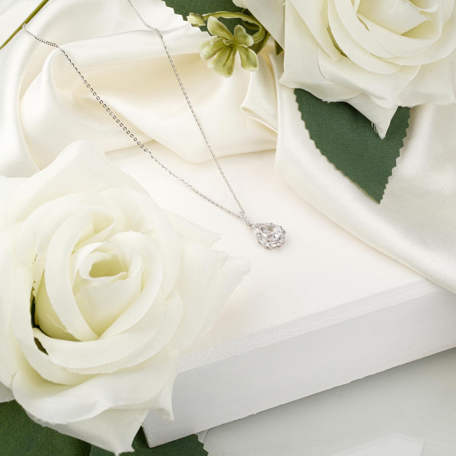 ice-cut-zircon-teardrop-necklace-925-silver Certified "Ice Cut" teardrop zircon pendant necklace in 925 sterling silver on white