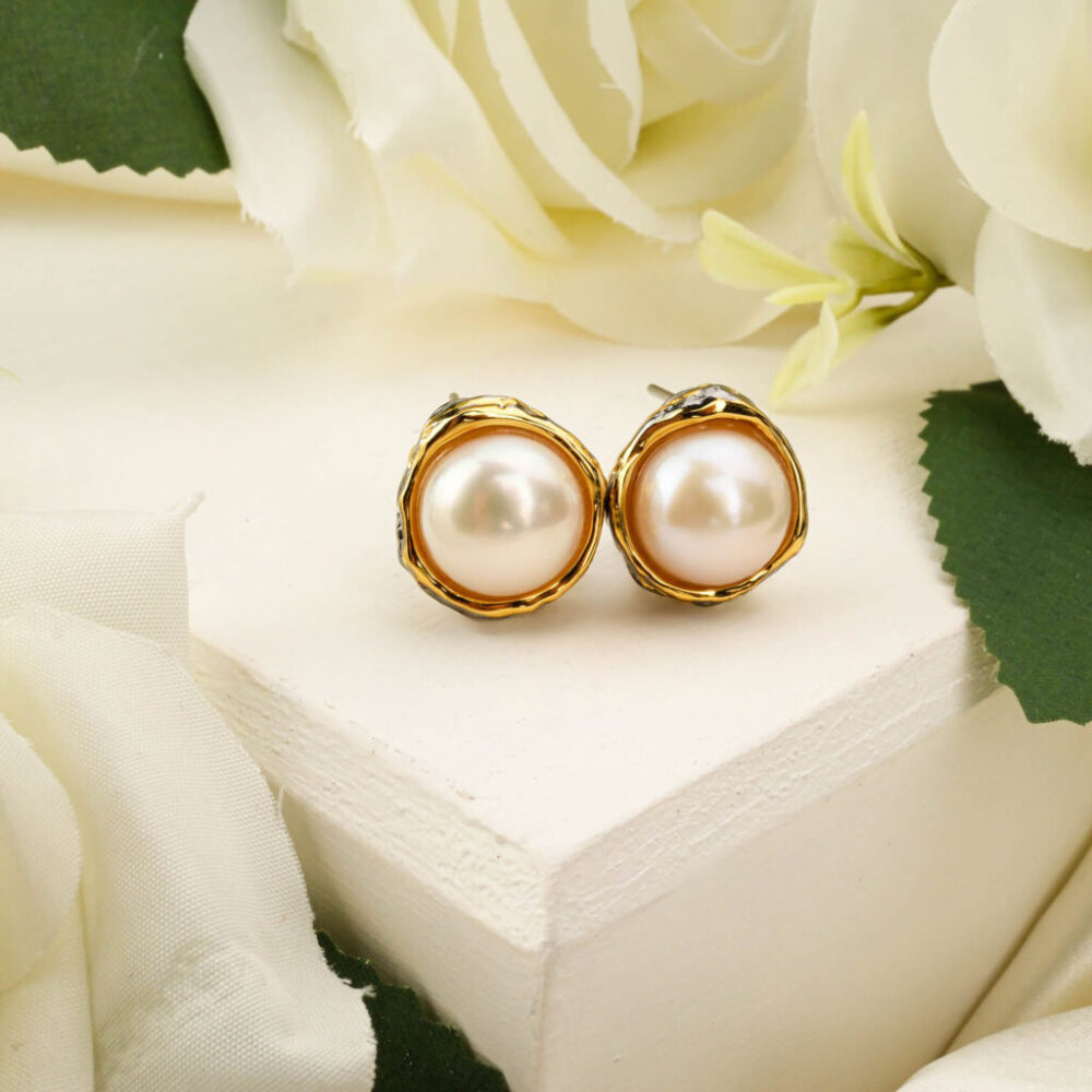 Custom design baroque ocean pearl drop earrings in 925 sterling silver on white background