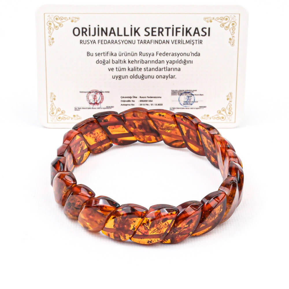 Pulsera de ámbar báltico certificada para adultos con grandes eslabones facetados (18-19mm) estilo "Rolex".