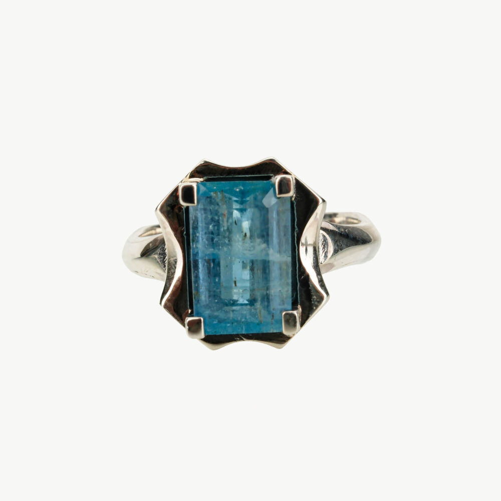 خاتم فضة إسترليني 925 مصنوع يدوياً للجنسين بحجر أكوامارين أصلي