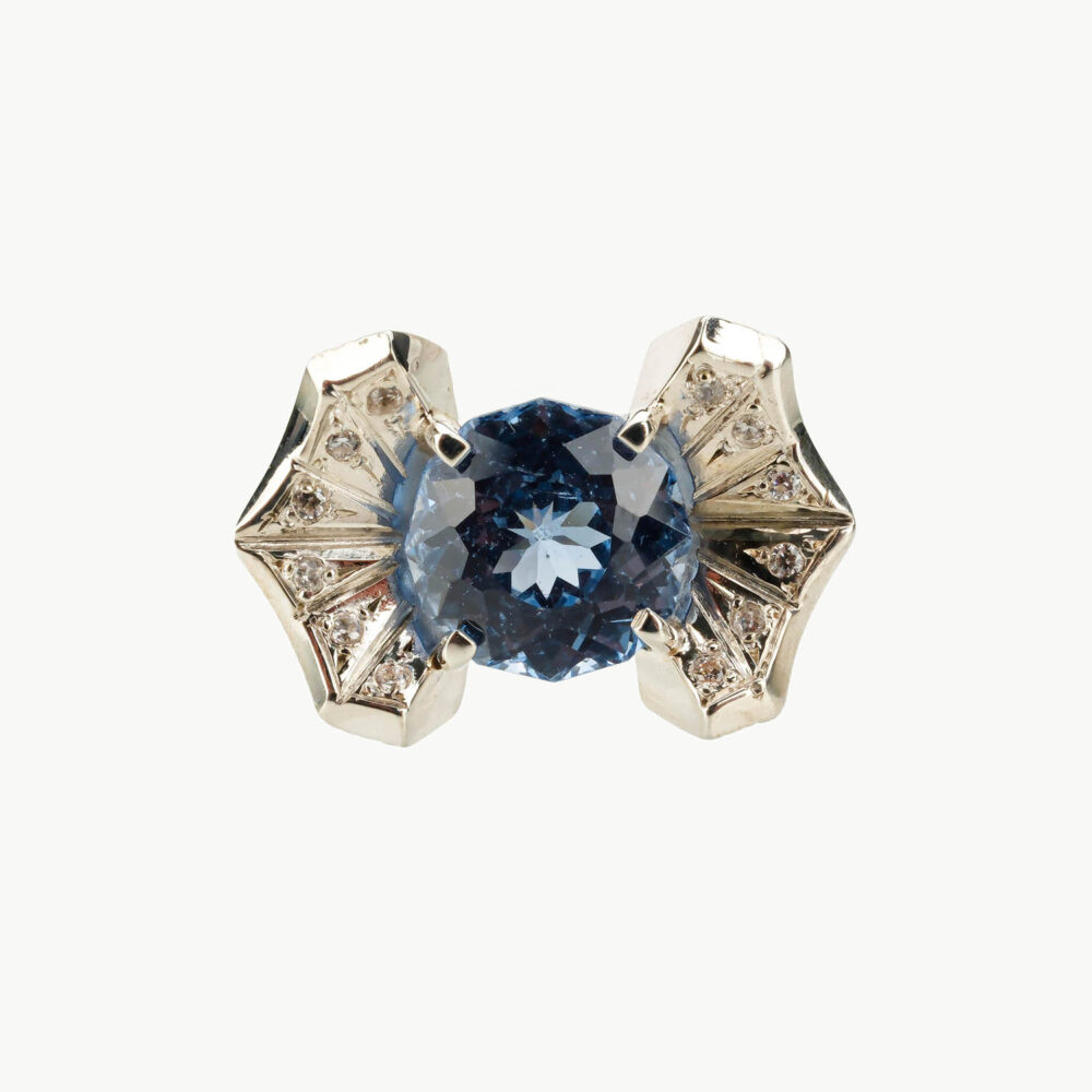 خاتم فضة إسترليني 925 مصنوع يدوياً للجنسين بحجر توباز أزرق عميق