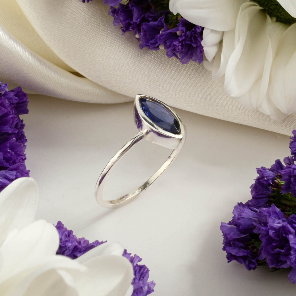 Minimalist pear cut natural sapphire ring in 925 sterling silver