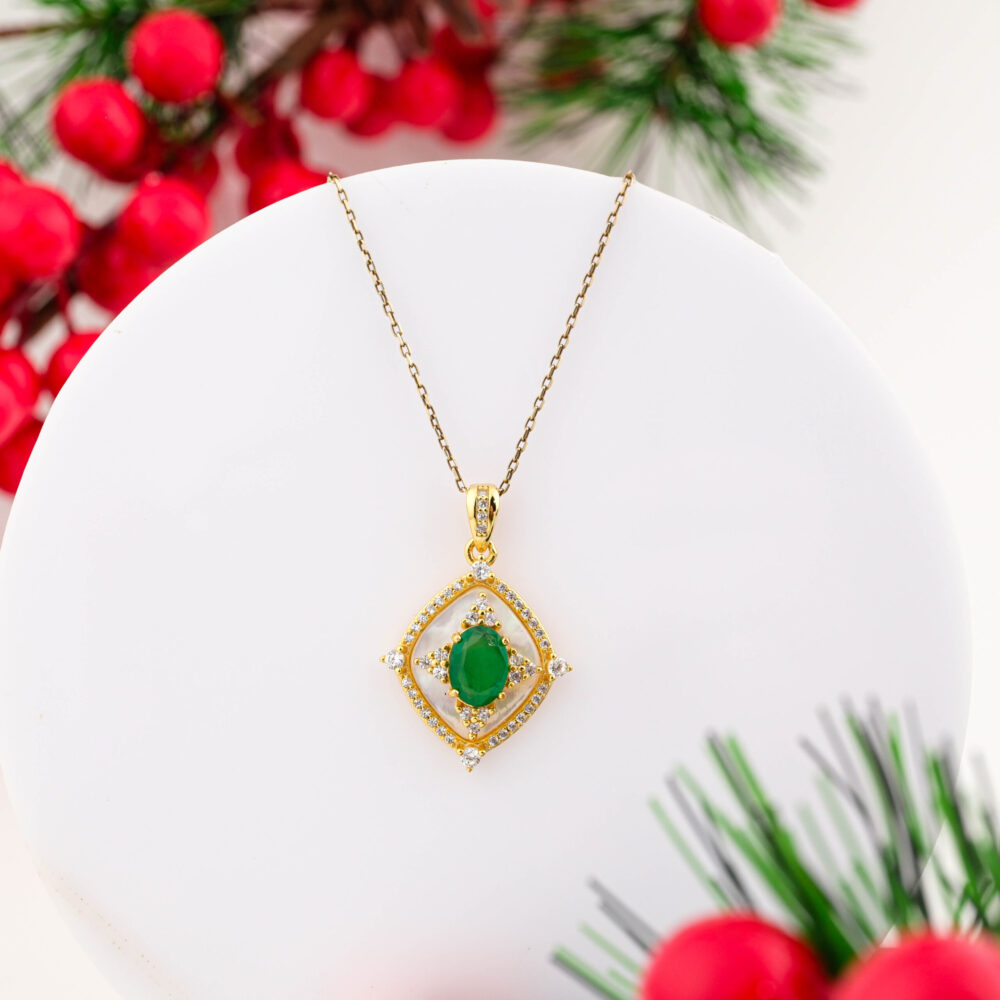 Colar com turquesa, esmeralda e topázio | Prata 925 banhada a ouro, image size:1000x1000